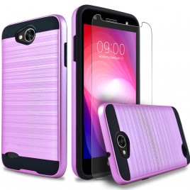 LG X Power 2 Case, 2-Piece Style Hybrid Shockproof Hard Case Cover with [Premium Screen Protector] Hybird Shockproof And Circlemalls Stylus Pen (Purple)